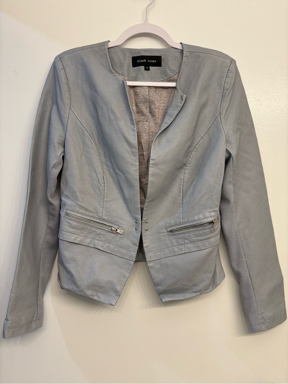 Black Rivet Faux Leather Jacket Womens MED Green Lined Buckle